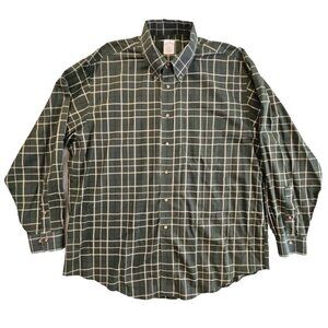 Brooks Brothers 346 Shirt Men's XL Hunter Green Windowpane Old Money Non-Iron